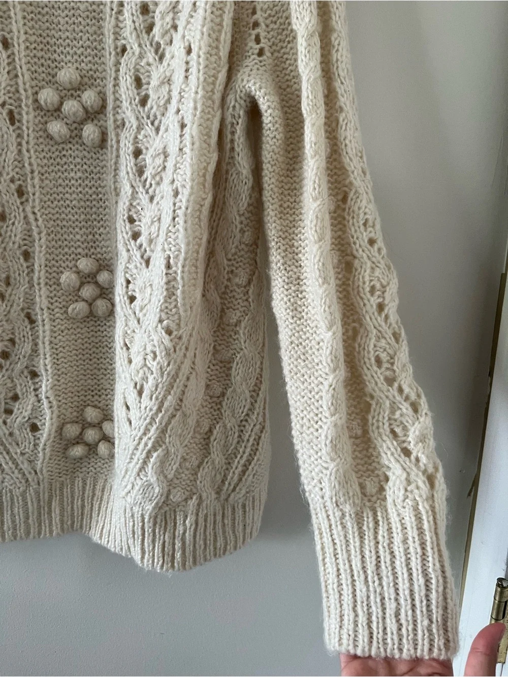 J Crew Cream Chunky Knit Alpaca Wool Blend Cable Knit Sweater Medium Oversized